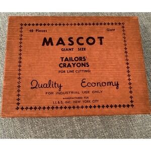 Vintage Box of 48 Mascot Tailors Chalk Black NOS Crayons Ideal Thread Co NOS